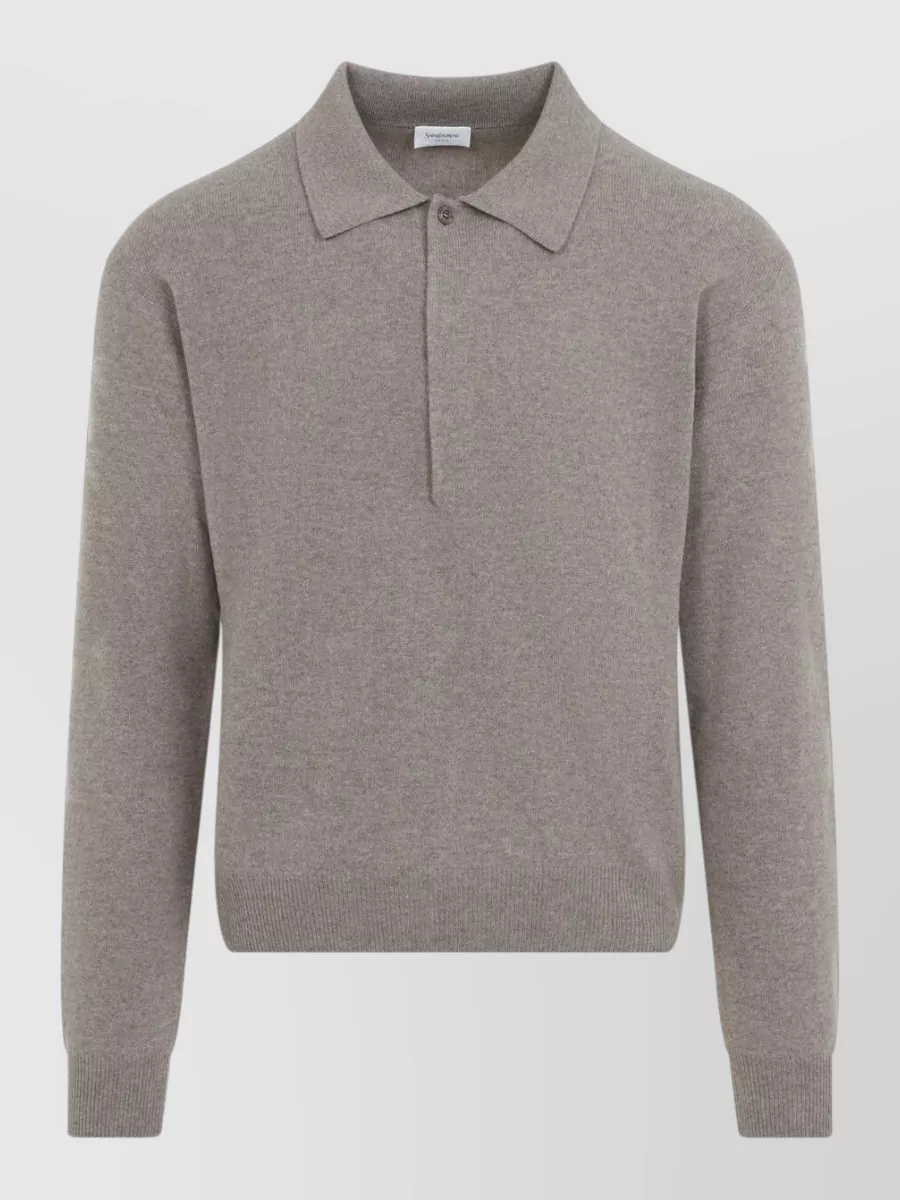 Saint Laurent Wool Long-Sleeve Ribbed Knit Polo Shirt