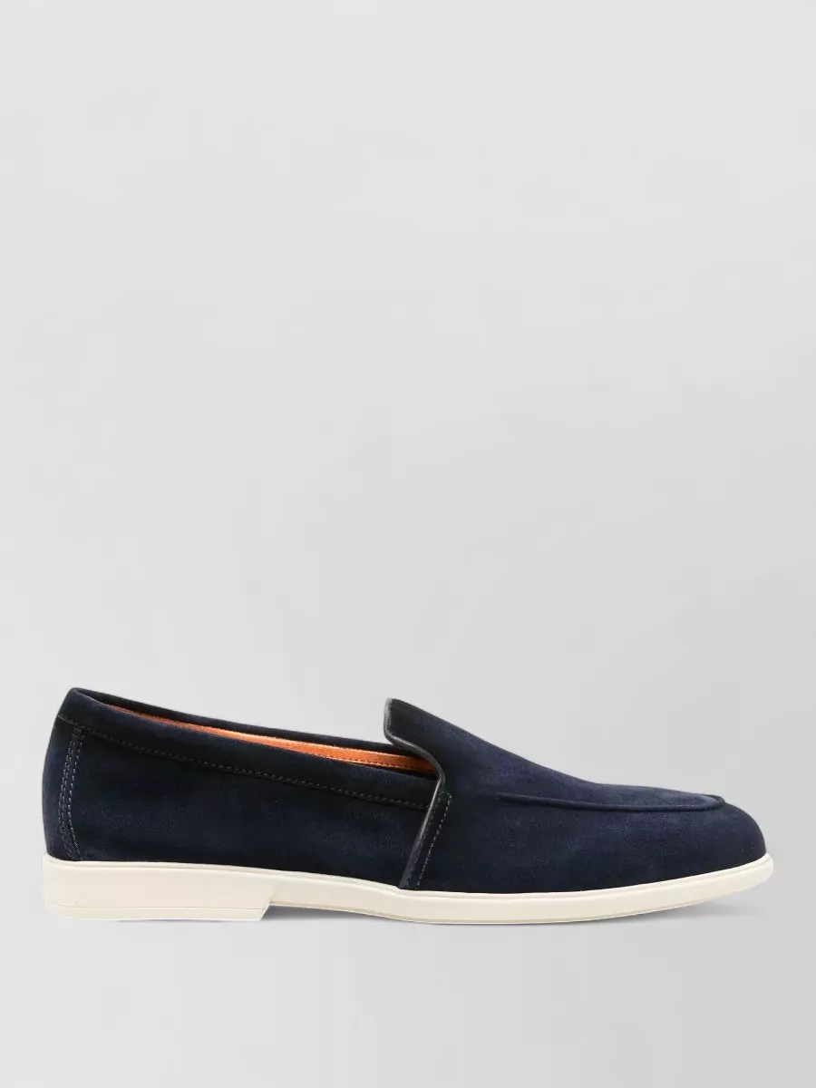 Santoni Suede Moccasin Loafer Contrast Sole Round Toe