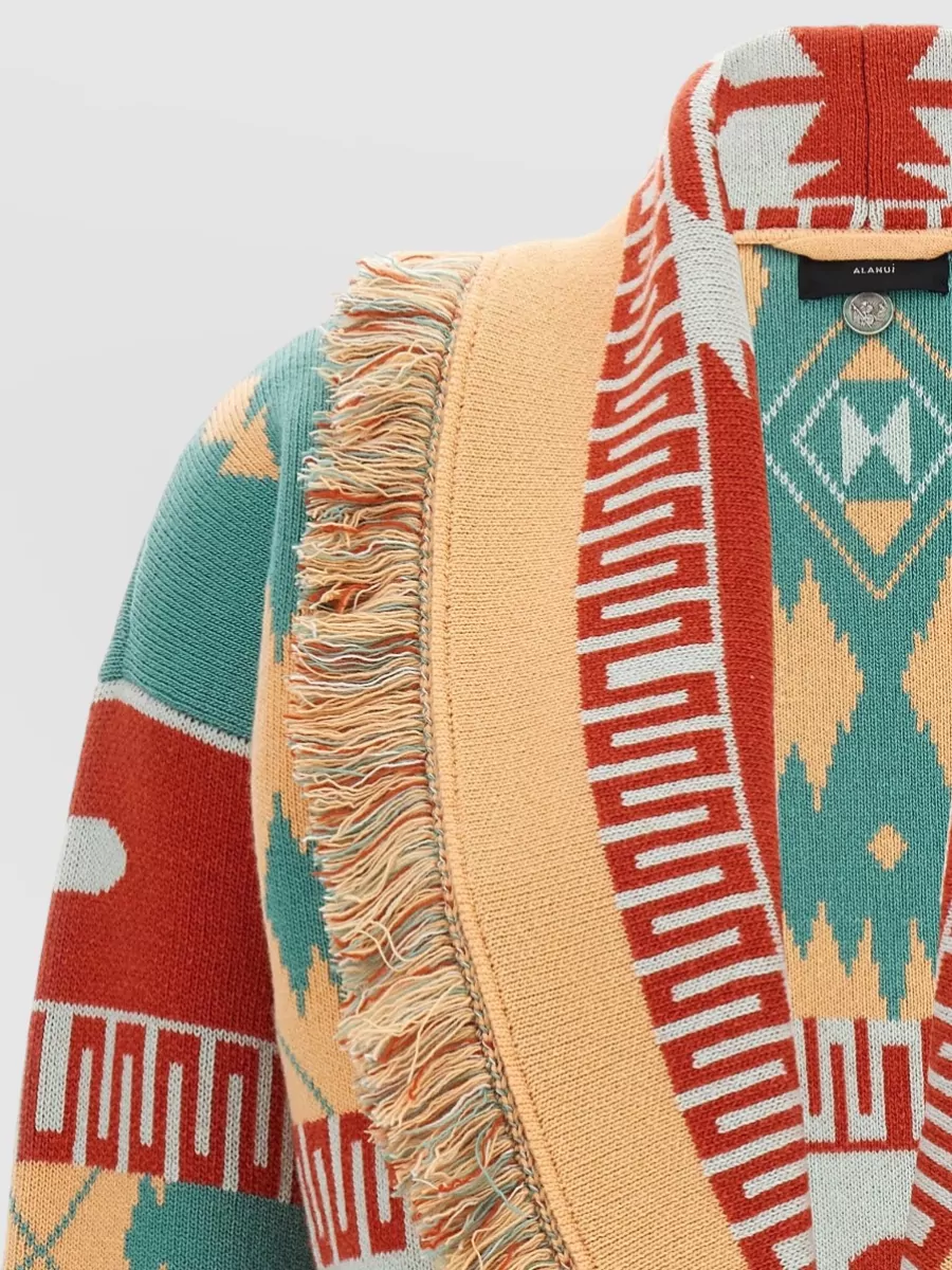 Alanui Thistles Knitwear Shawl Collar Fringe