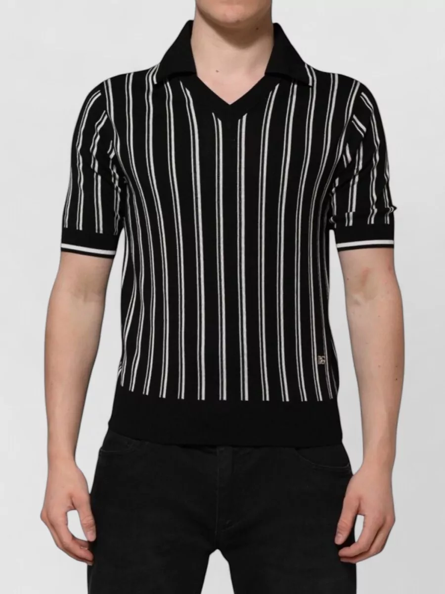 Dolce&Gabbana Silk striped v-neck polo shirt