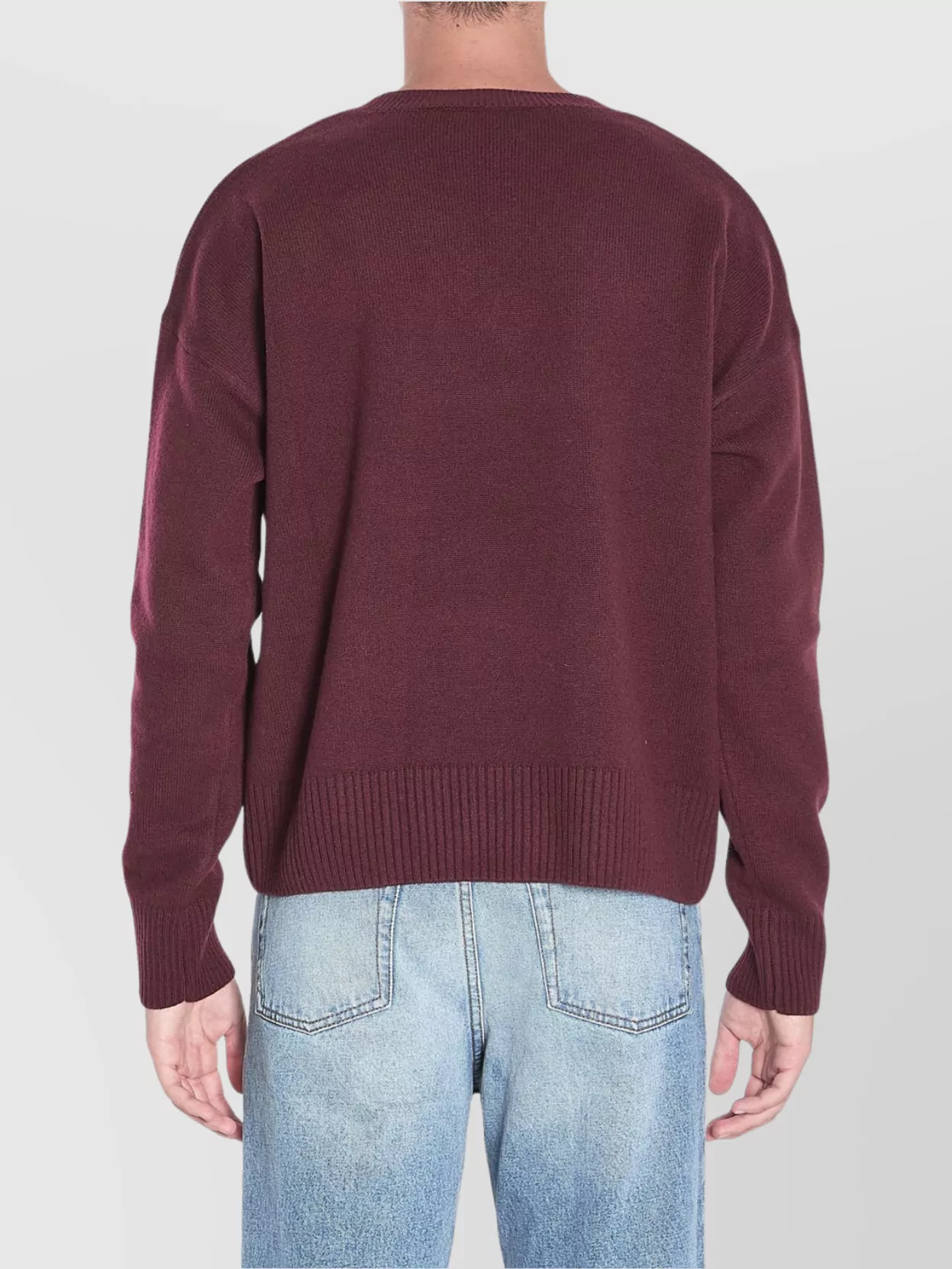 Ami Paris Wool Blend V-Neck Pullover With Ribbed Hem And Cuffs