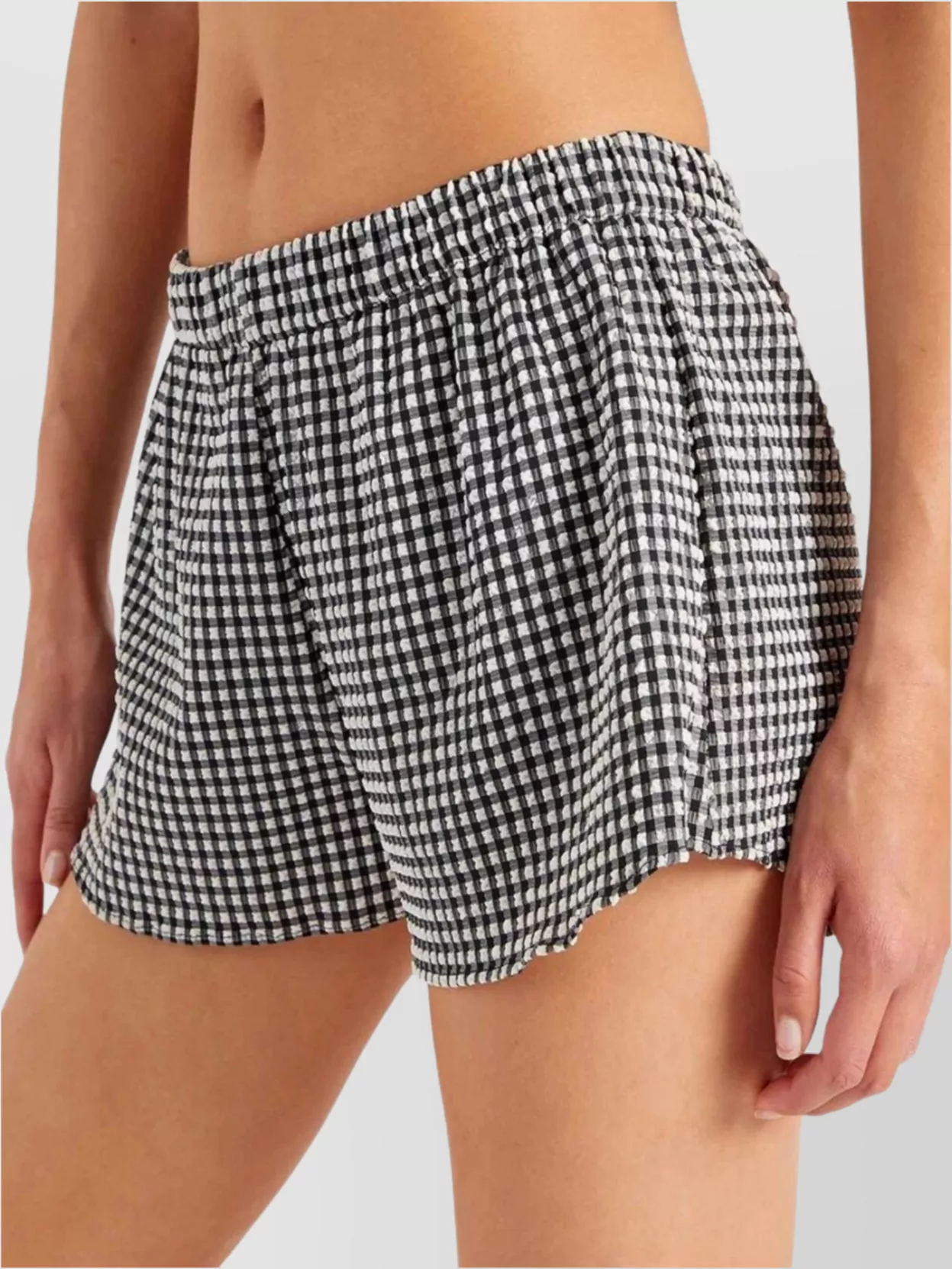 Hunza G Seersucker Gingham Elastic Waistband Shorts