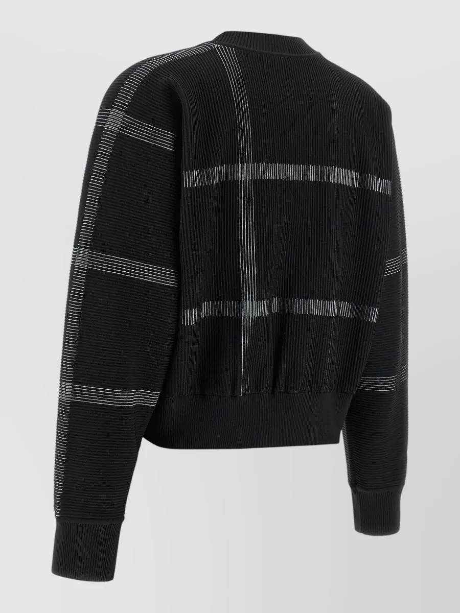 Pleats Please Issey Miyake Ribbed Checked Cropped Crew Neck Long-Sleeve Jumper
