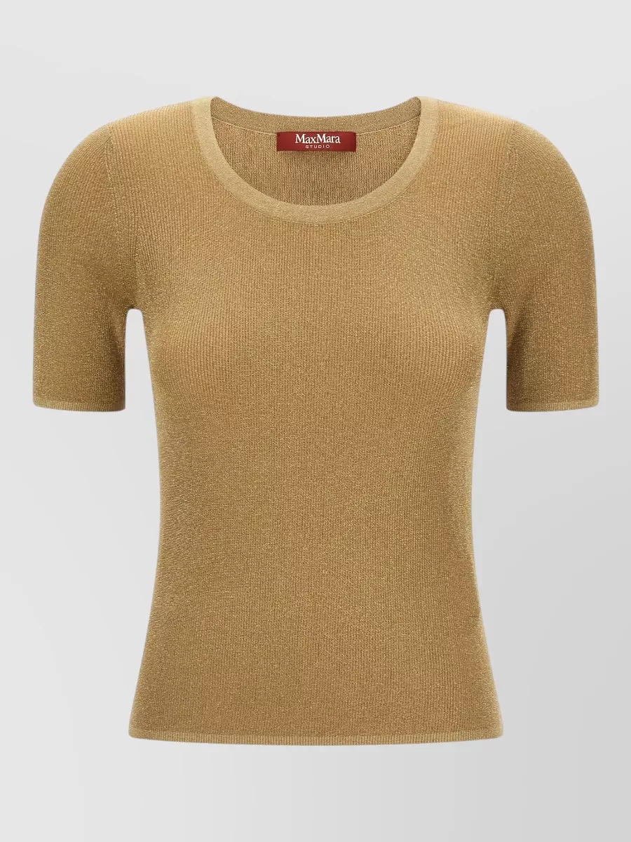 S Max Mara metallic ribbed short-sleeve knitted top