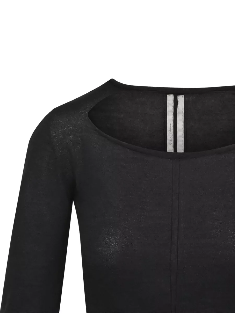 Rick Owens Fine-Knit Cropped Slashed Wool Long-Sleeve Top