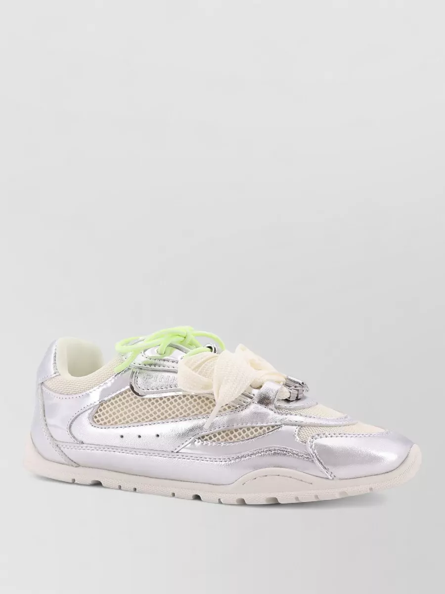 Pinko Low Top Sneakers Mesh Panels Metallic