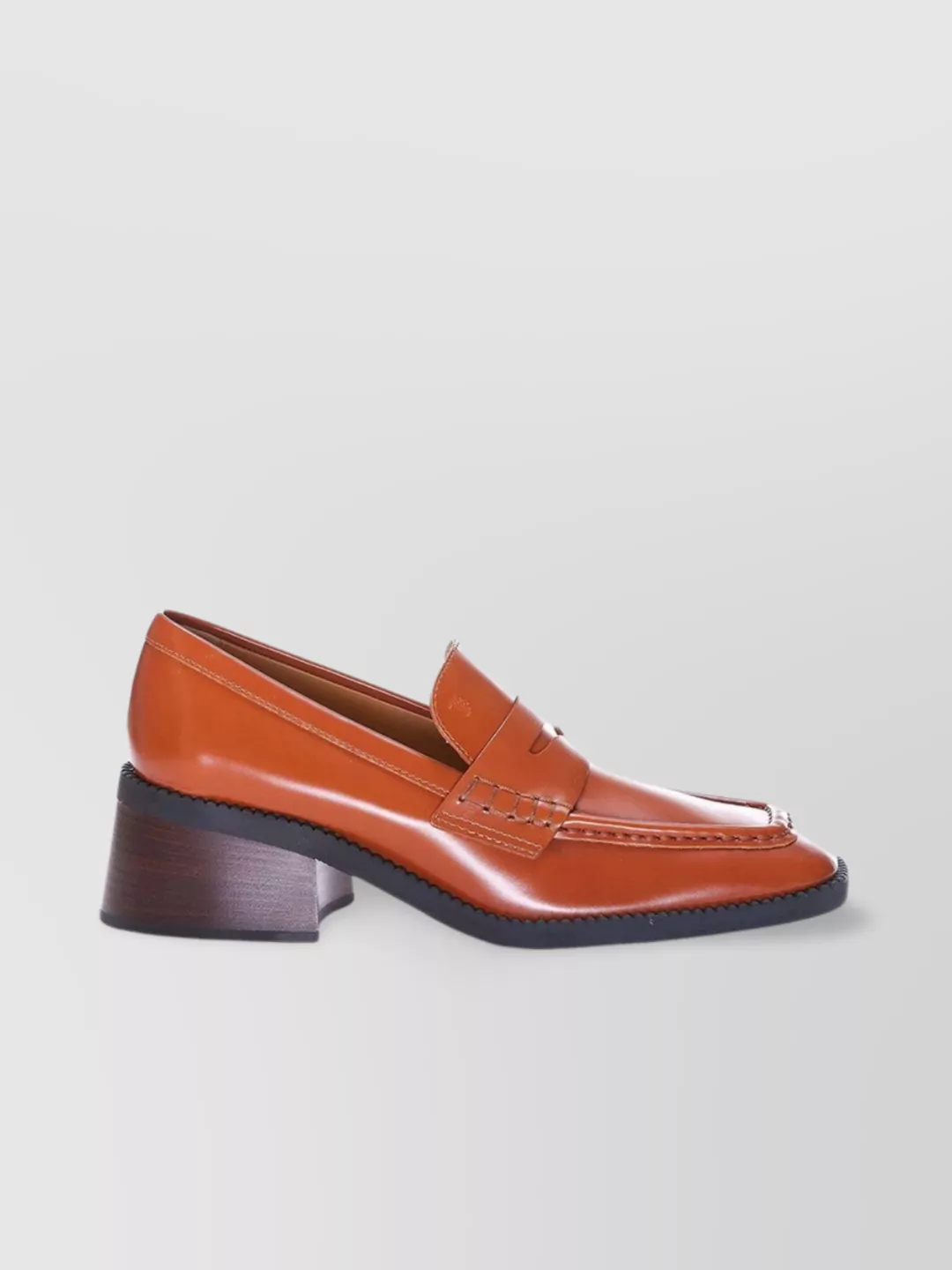 Tod's Block Heel Leather Loafers With Penny Strap In Orange