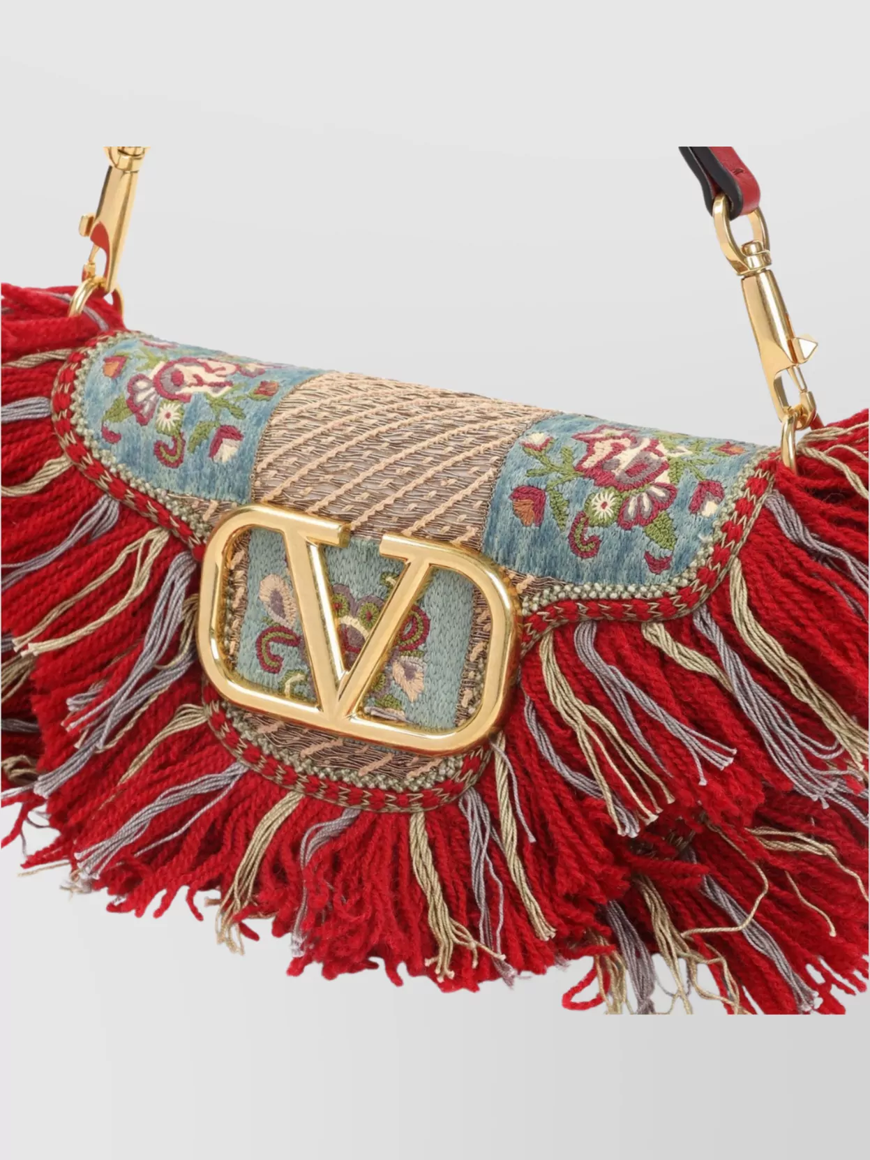 Shop Valentino Small Cotton Shoulder Bag With Fringed Edges