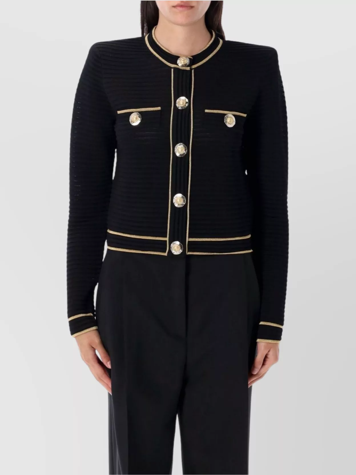 Balmain Ribbed Texture Buttoned Knit Cardigan
