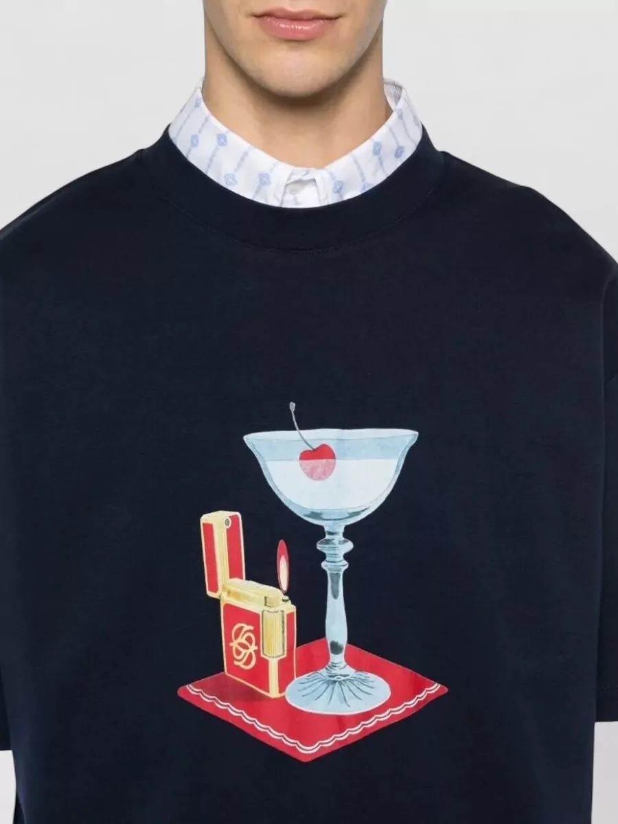 Drôle De Monsieur Cocktail Graphic Relaxed Fit Crew Neck T-Shirt