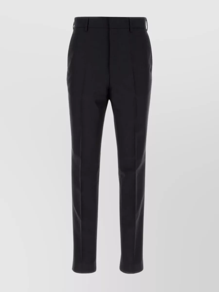Shop Prada Tailored Wool Blend Pants With Front Crease In Black