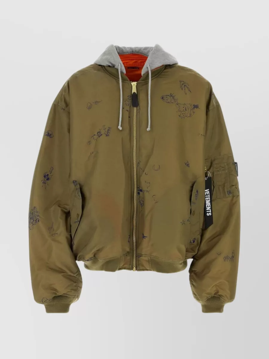 Shop Vetements Oversize Hooded Padded Jacket With Unique Print In Brown