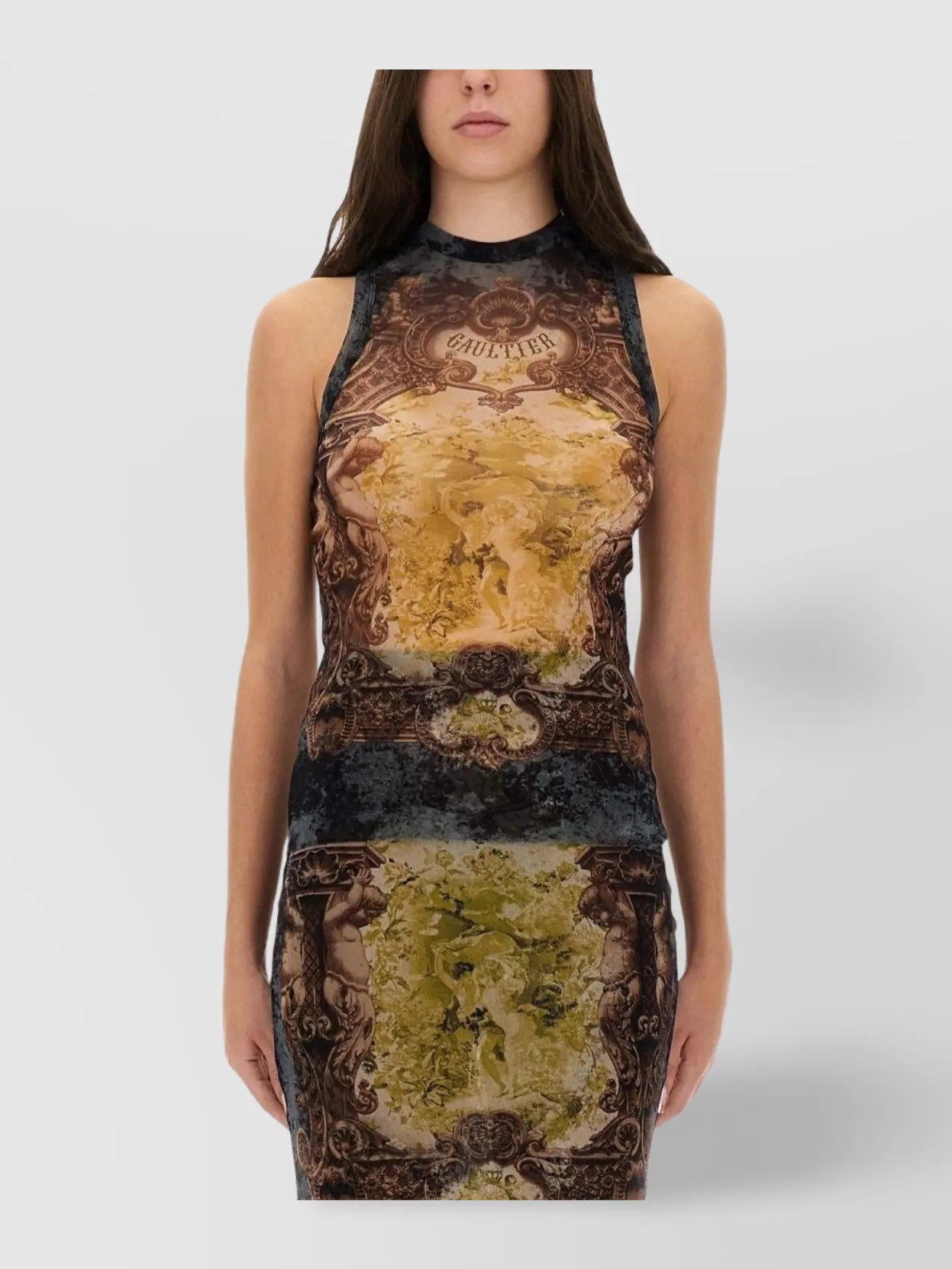 Jean Paul Gaultier Sleeveless Midi Dress Printed Pattern In Brown