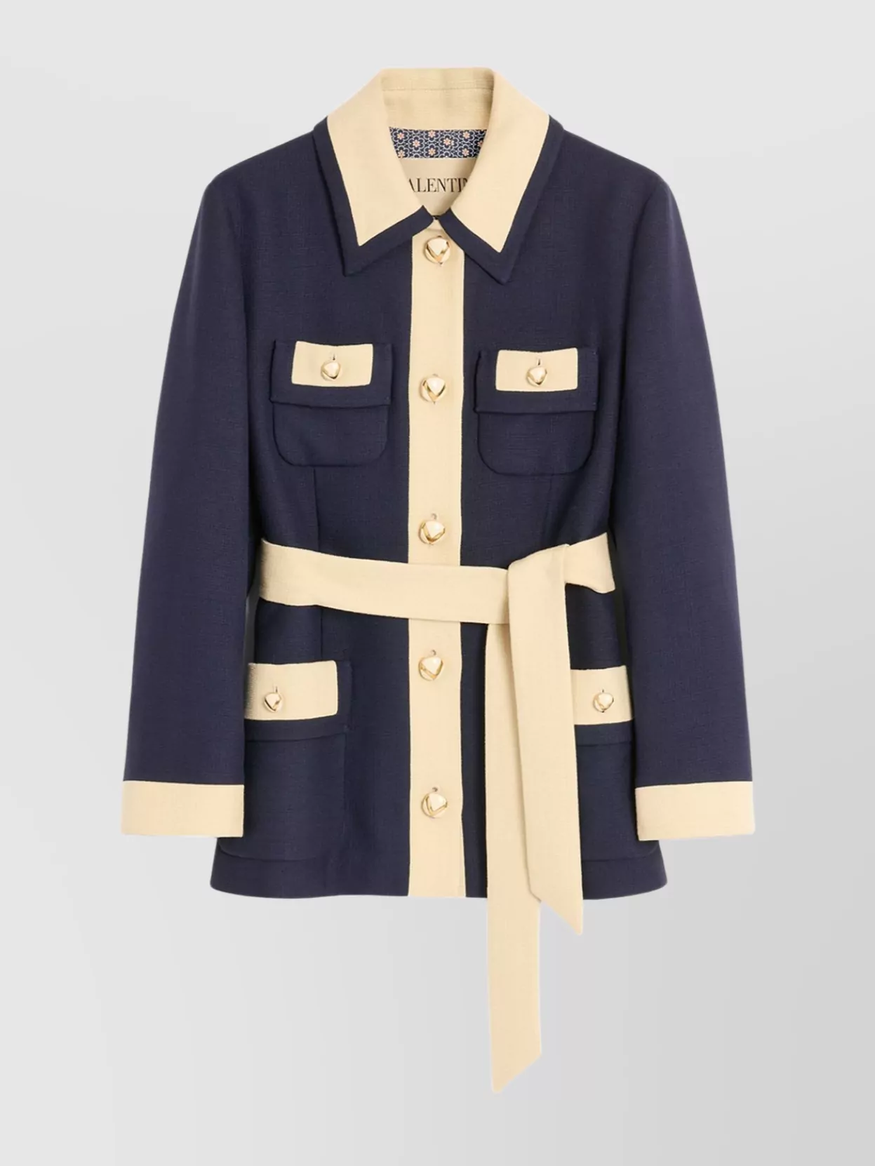 Valentino Collared Single-breasted Coat Jacket With Belted Waist In Animal Print
