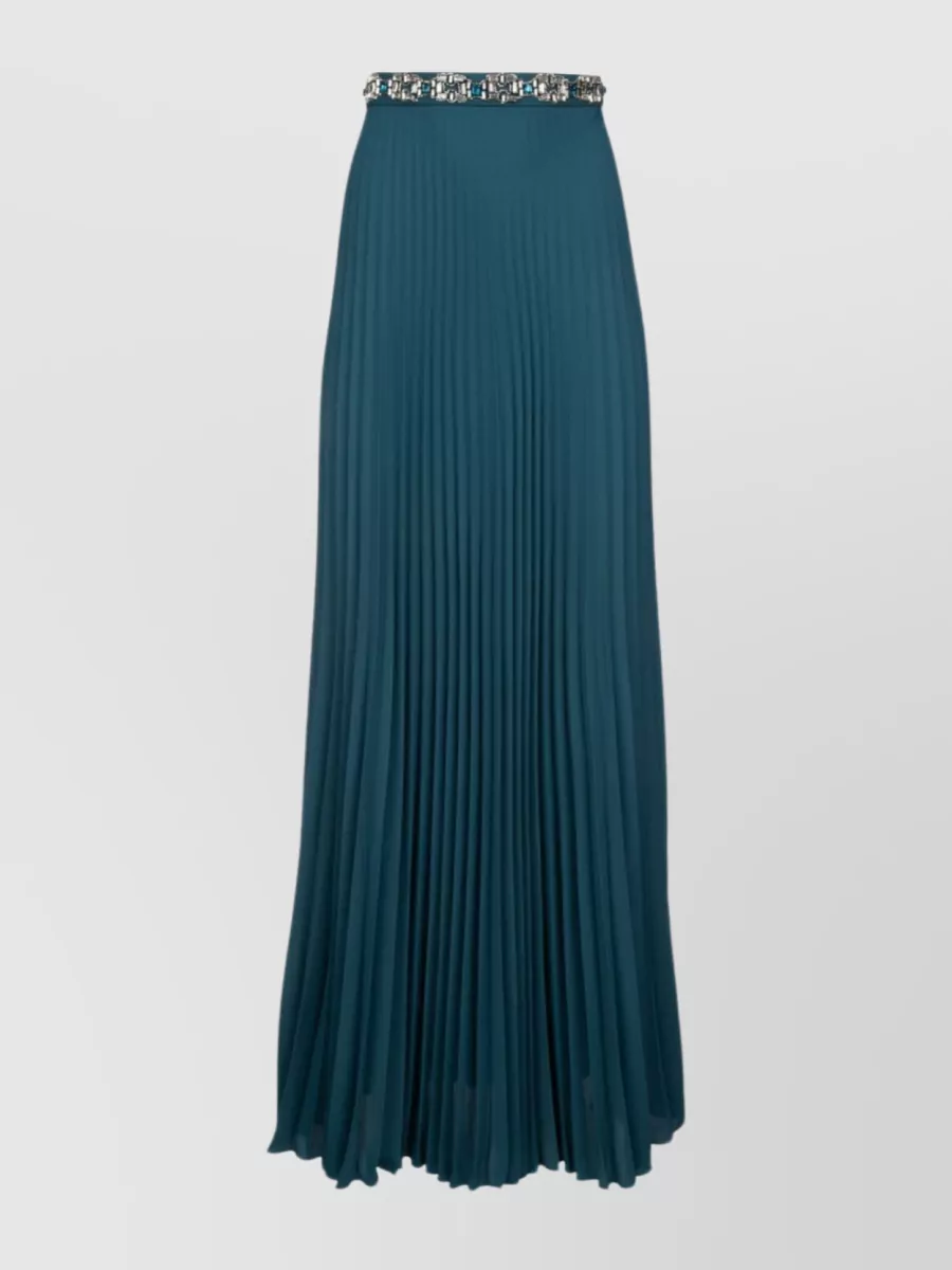 Shop Elisabetta Franchi Flowy Pleated Skirt With Embellished Waistband In Blue