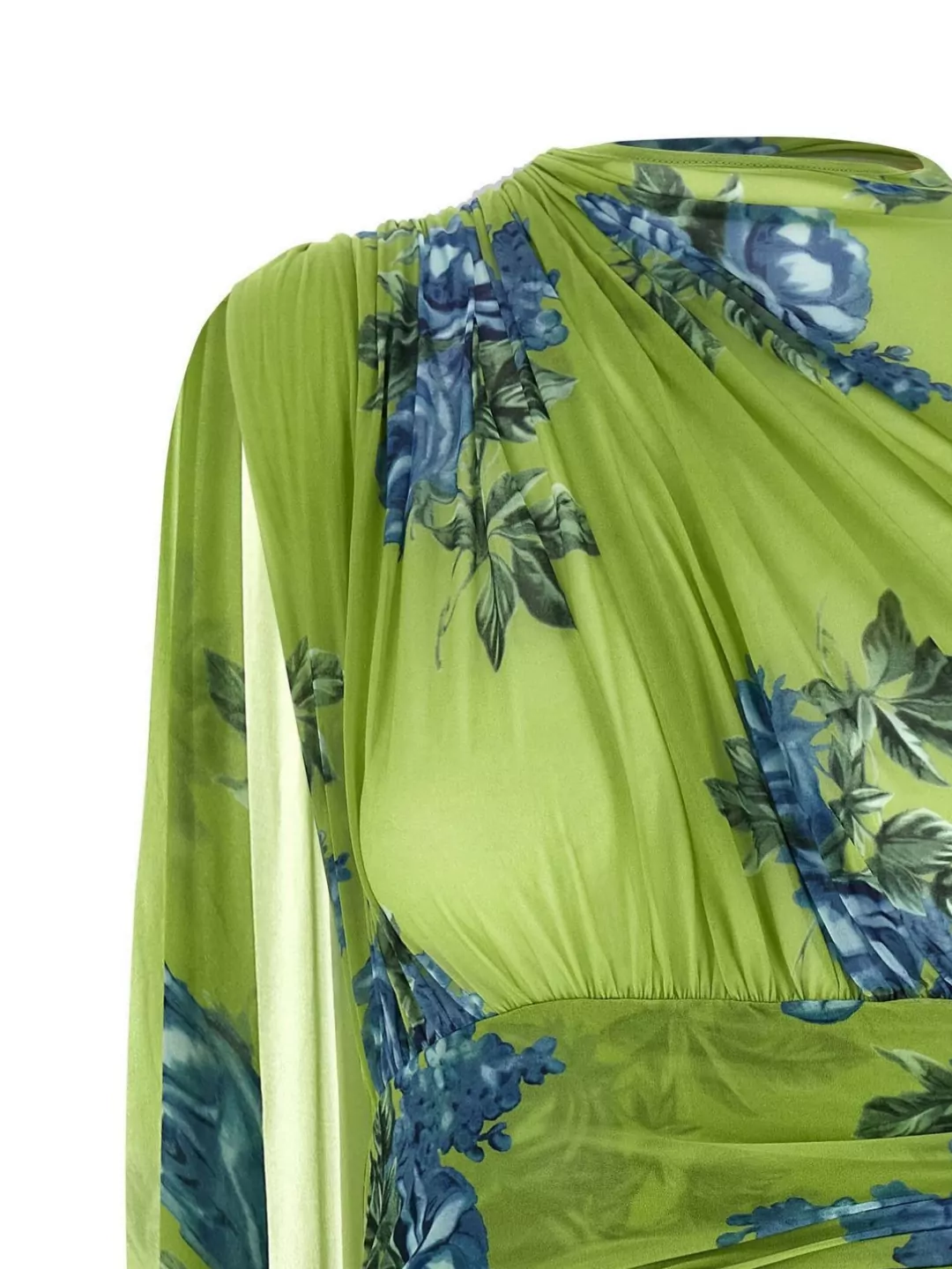 Magda Butrym Draped Floral One Shoulder Ruched Dress In Green