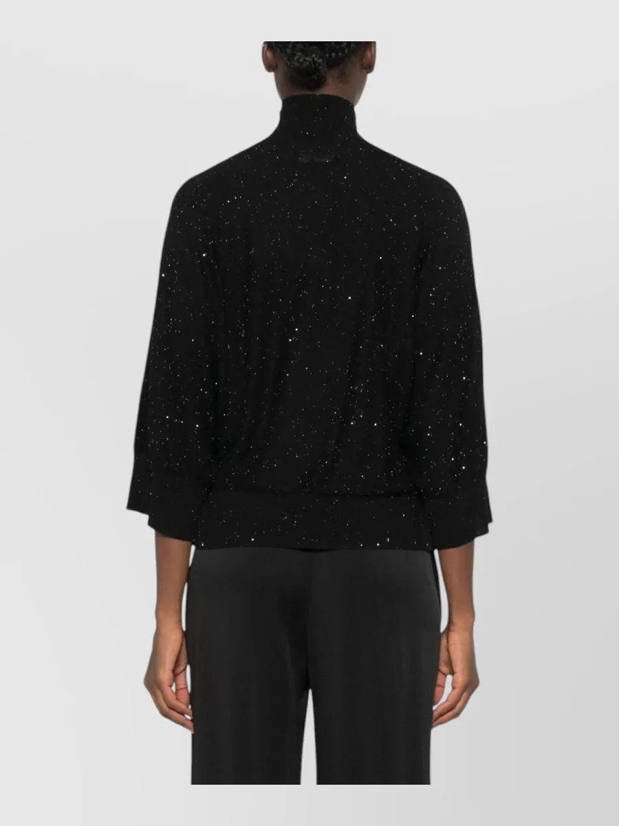 Fabiana Filippi Wool Sequin-Embellished Turtleneck 3/4-Sleeve Sweater