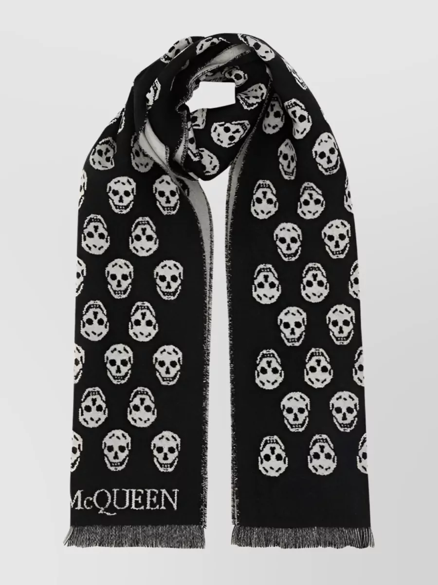 Shop Alexander Mcqueen Skull Jacquard Wool Scarf In Black