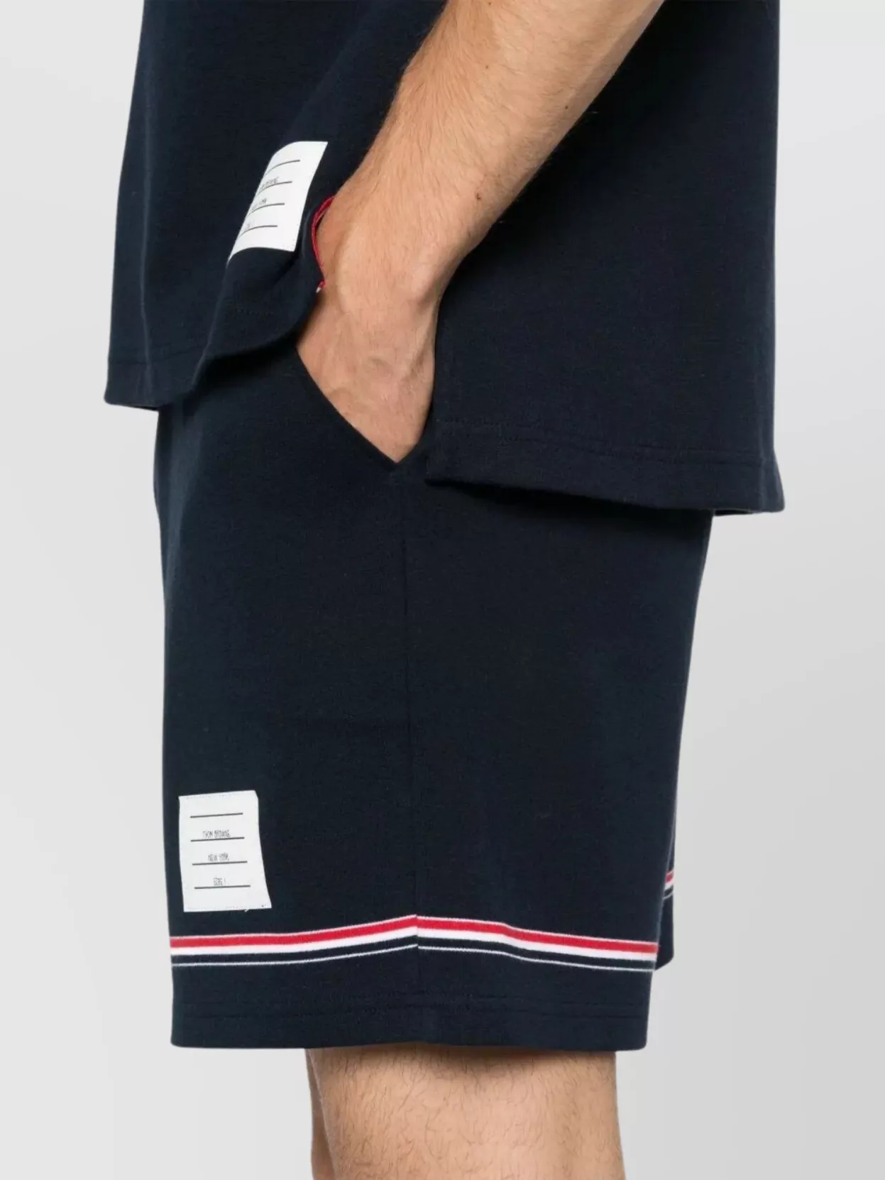 Thom Browne Cotton Interlock Mid Thigh Shorts With Rwb Stripe