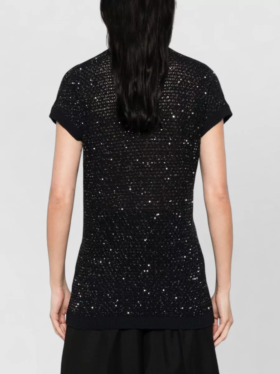 Fabiana Filippi Embellished V-Neck Short-Sleeve Top