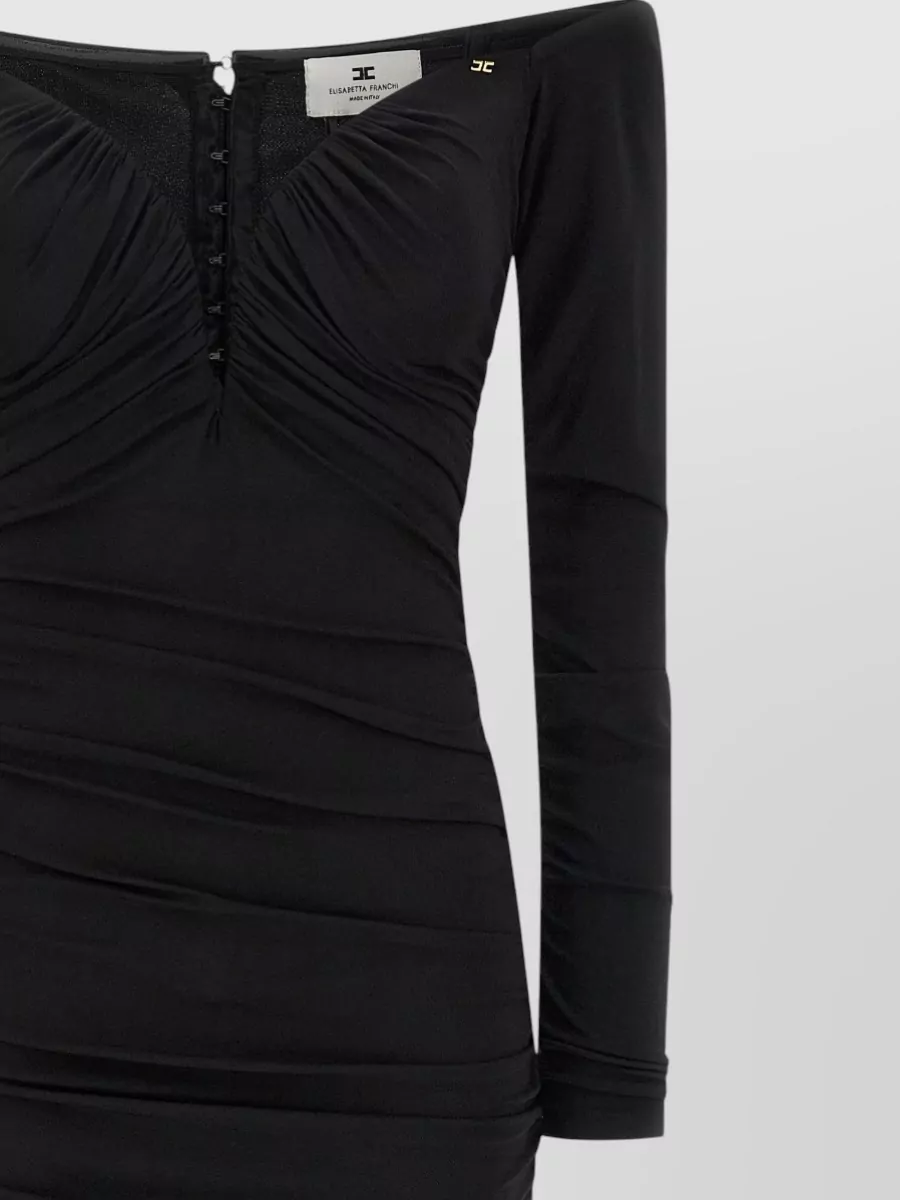 Elisabetta Franchi Long Sleeve Off Shoulder Ruched Gown