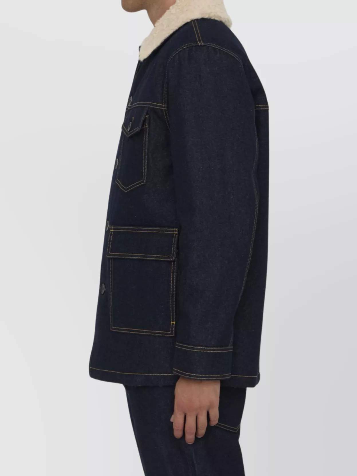 Golden Goose Marsha Denim Twill Jacket With Shearling Collar