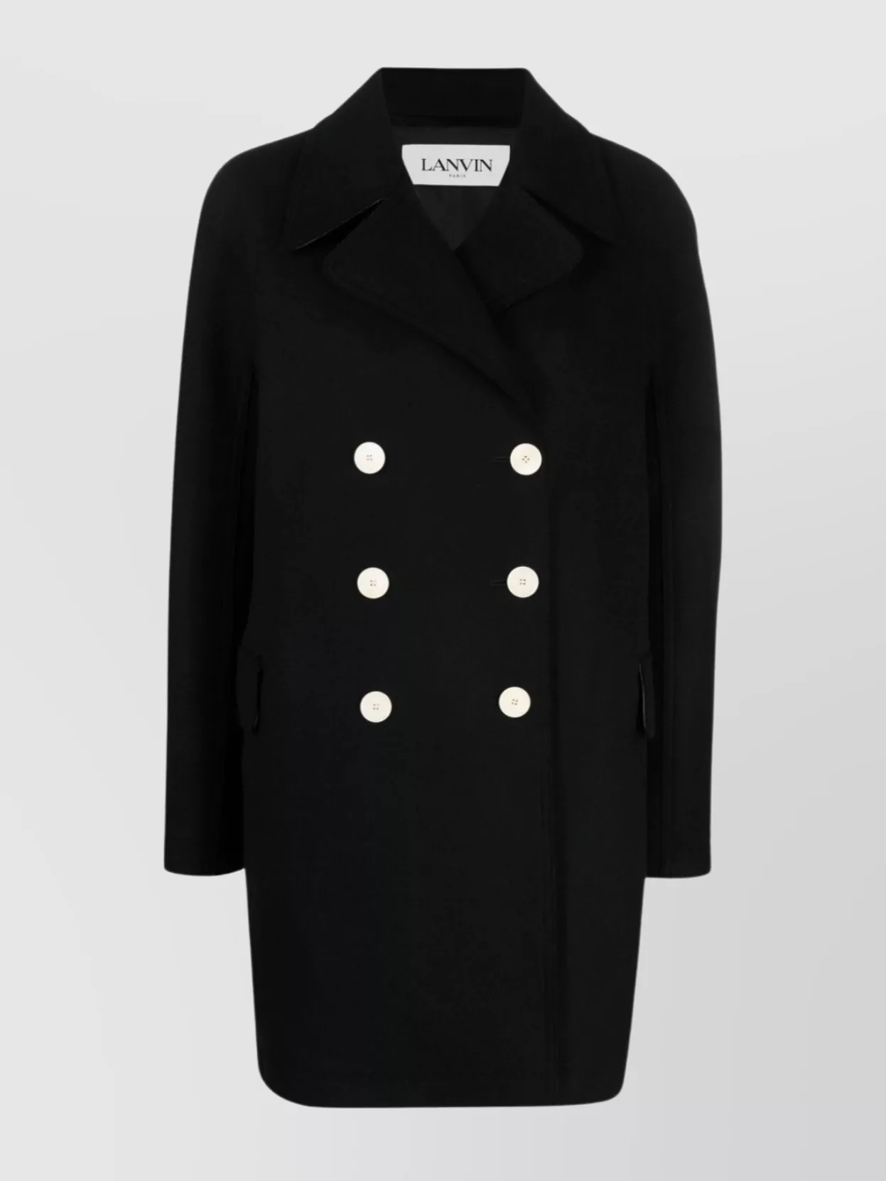 Shop Lanvin Sophisticated Woolen Double-breasted Coat With Peak Lapels In Black