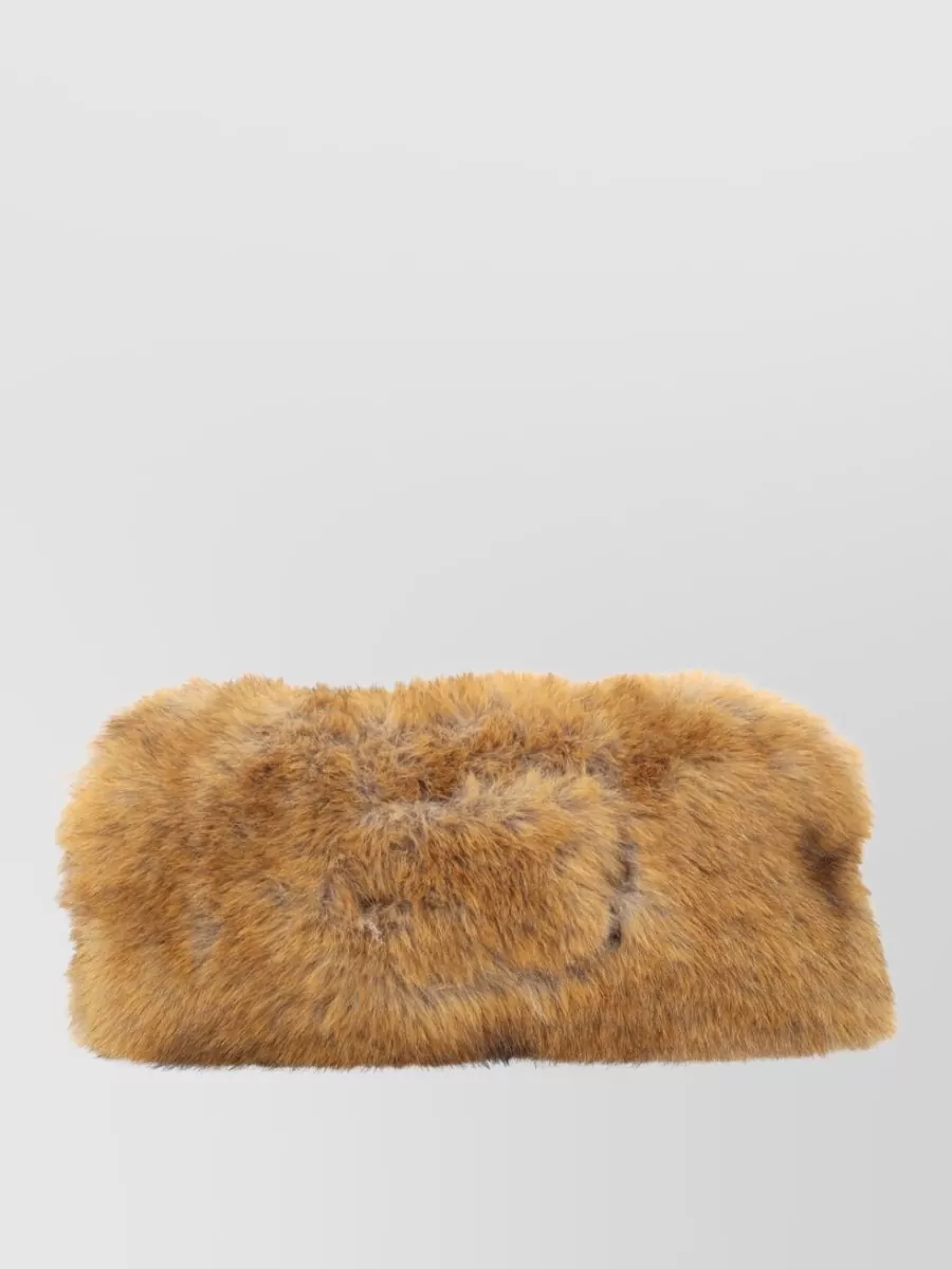 Msgm Rectangular Clutch Bag With Faux Fur Texture