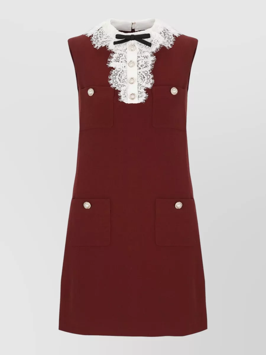 Self-Portrait sleeveless lace collar crepe mini dress