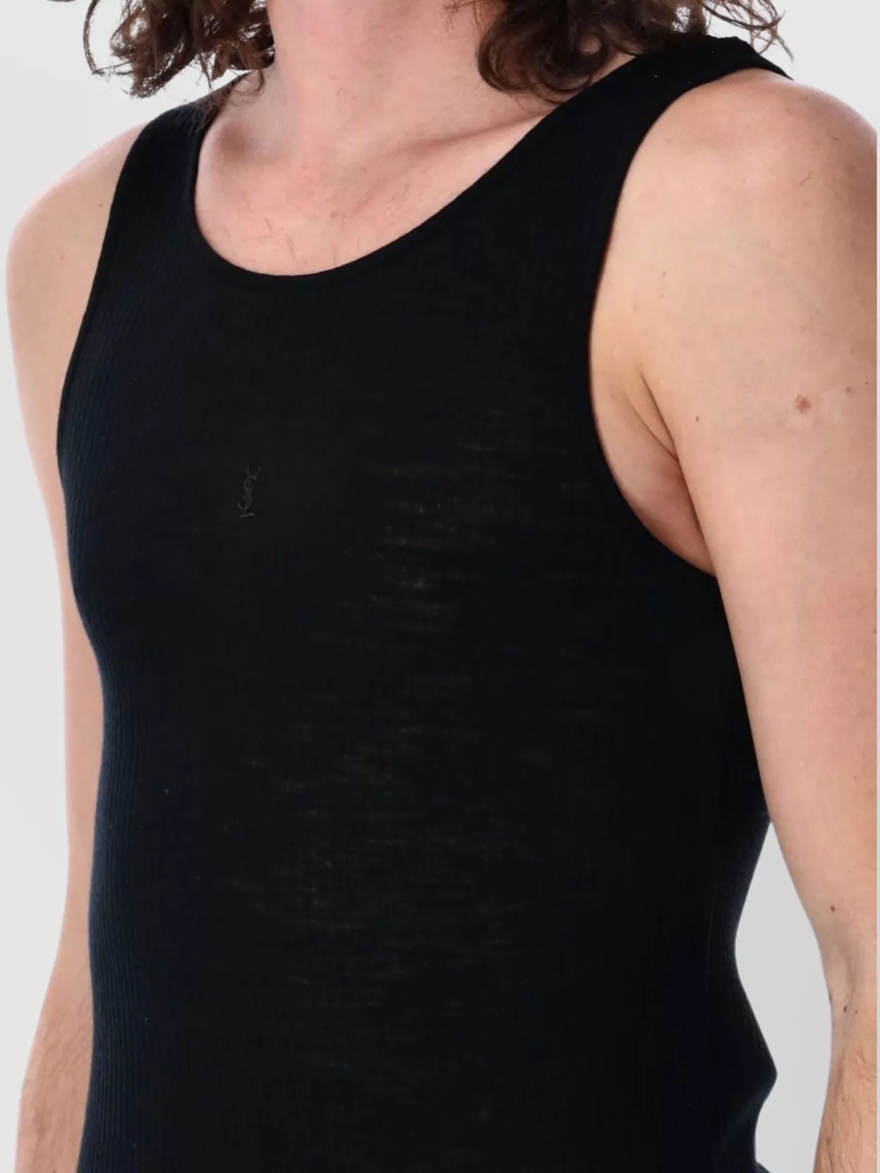 Saint Laurent Ribbed Texture Scoop Neck Sleeveless Top