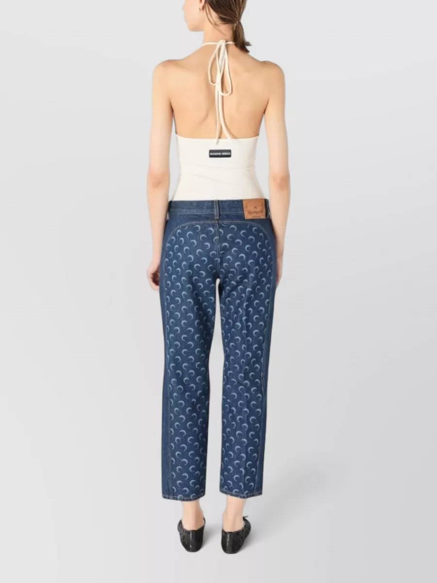 Marine Serre Logo Cotton Halterneck Tank Sleeveless Top