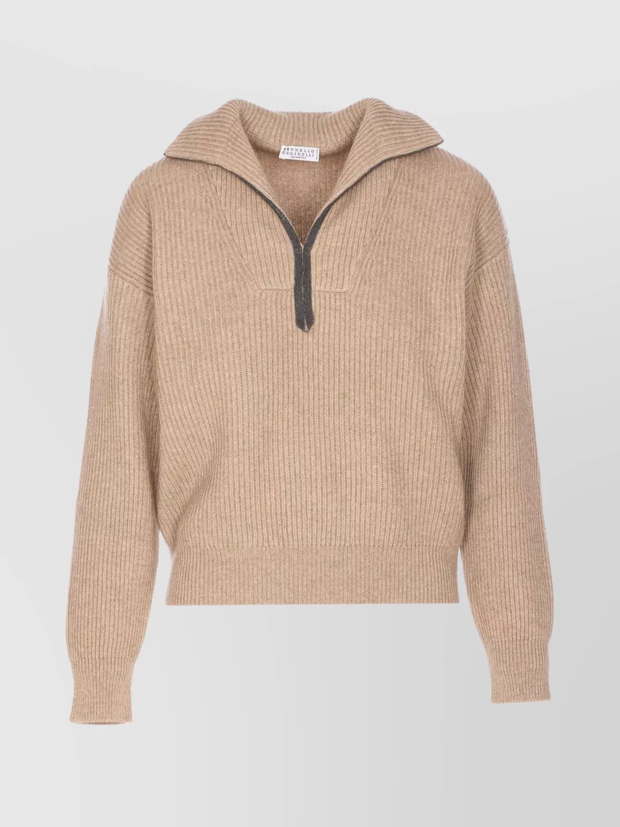 brunello cucinelli 長袖ニット Brunello Cucinelli - Charcoal Wool & Cashmere Zip Front Sweater