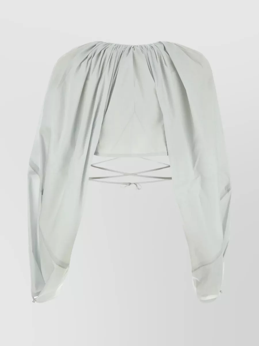 Shop Kiko Kostadinov Stretch Cotton Blend Blouse With Bell Sleeves In Grey