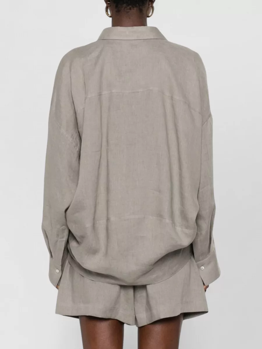 Brunello Cucinelli Linen V-Neck Long-Sleeve Shirt