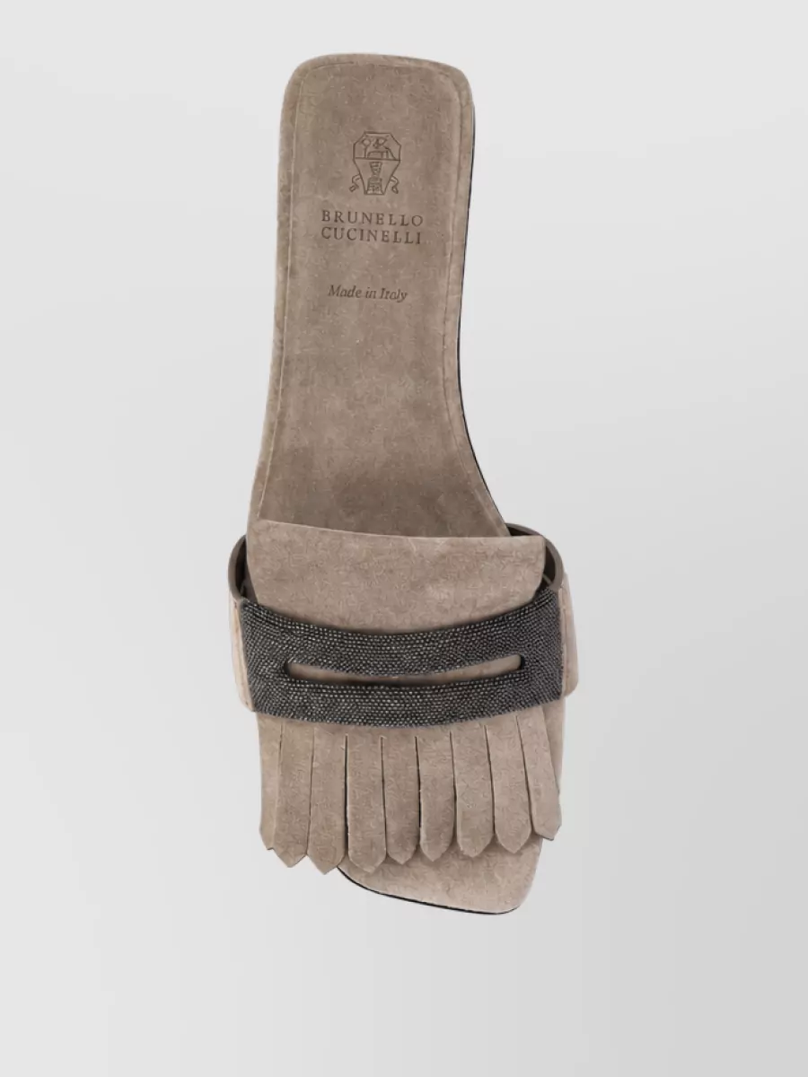 Brunello Cucinelli Leather Jewel-Embellished Mules