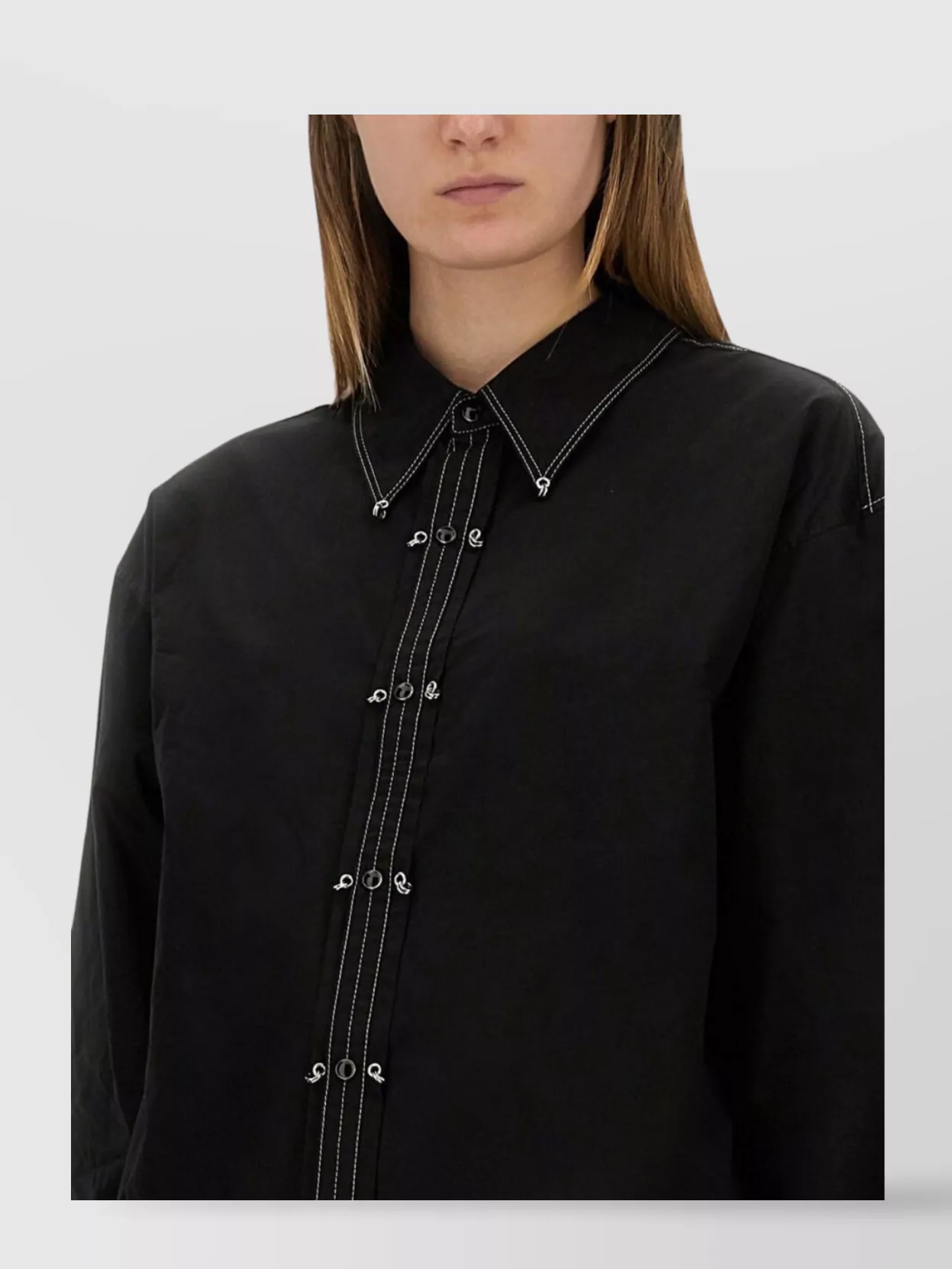Lemaire Black Cotton Satin Embellished Metal Shirt In Black