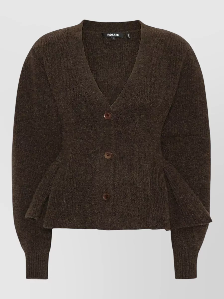 Rotate alpaca-blend ribbed peplum v-neck cardigan