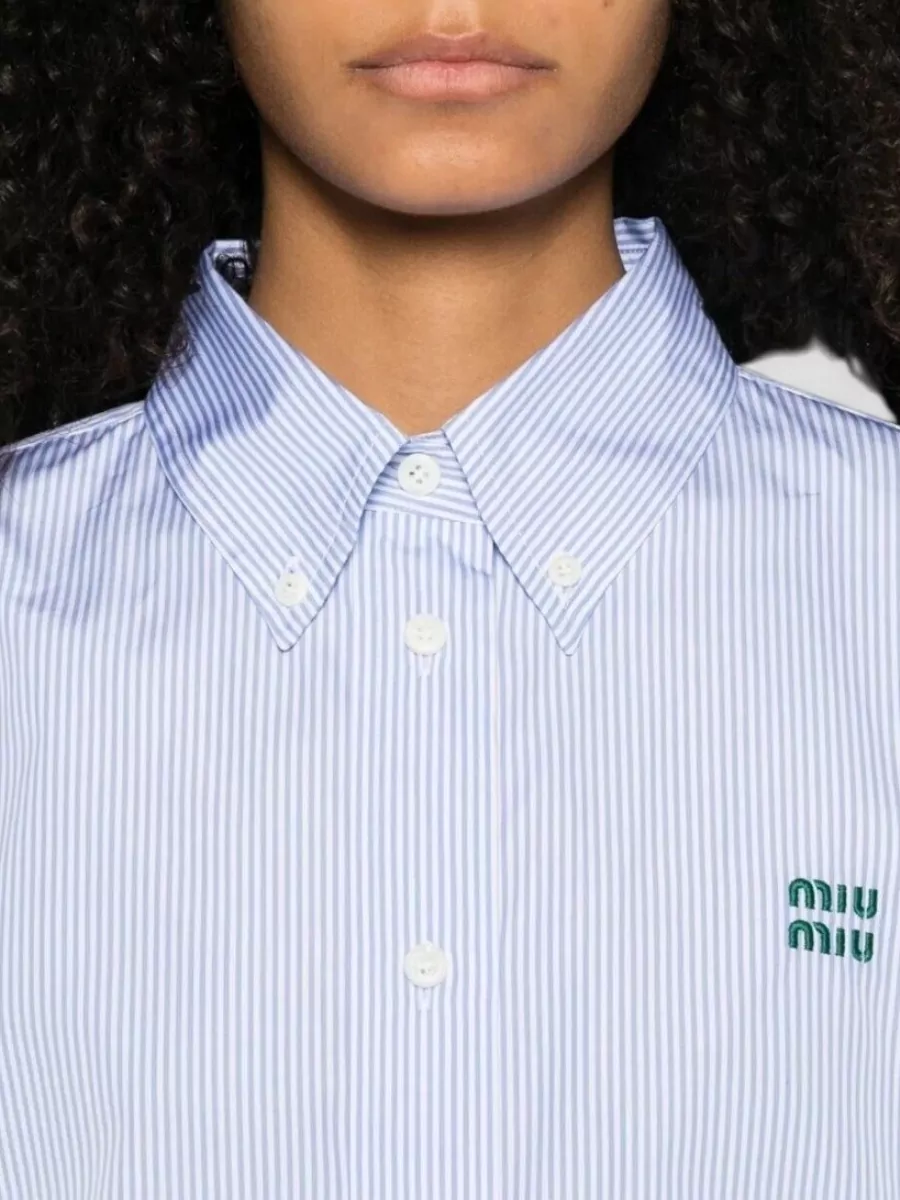 Miu Miu Cropped Cotton Shirt Long Sleeves Stripes