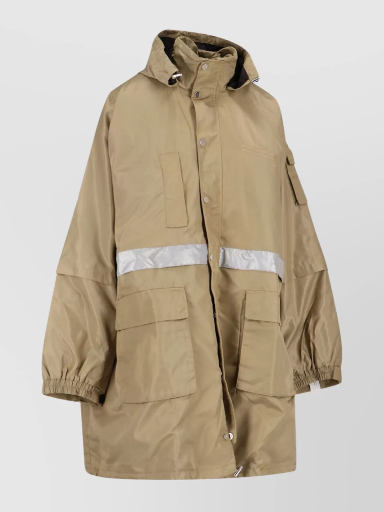 Shop Rokh Jacket Hooded Design Reflective Stripe In Grey