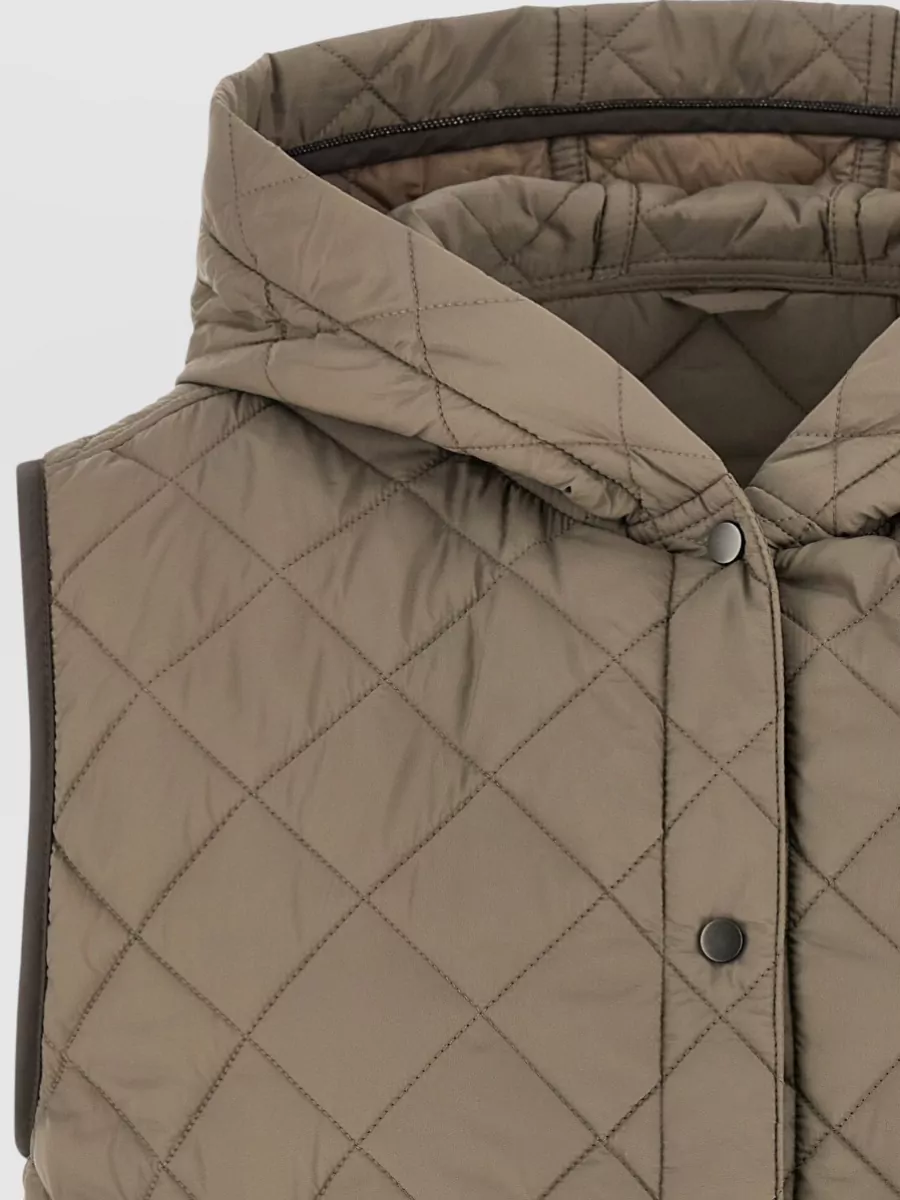 Brunello Cucinelli Hooded Curved Hem Sleeveless Quilted Vest