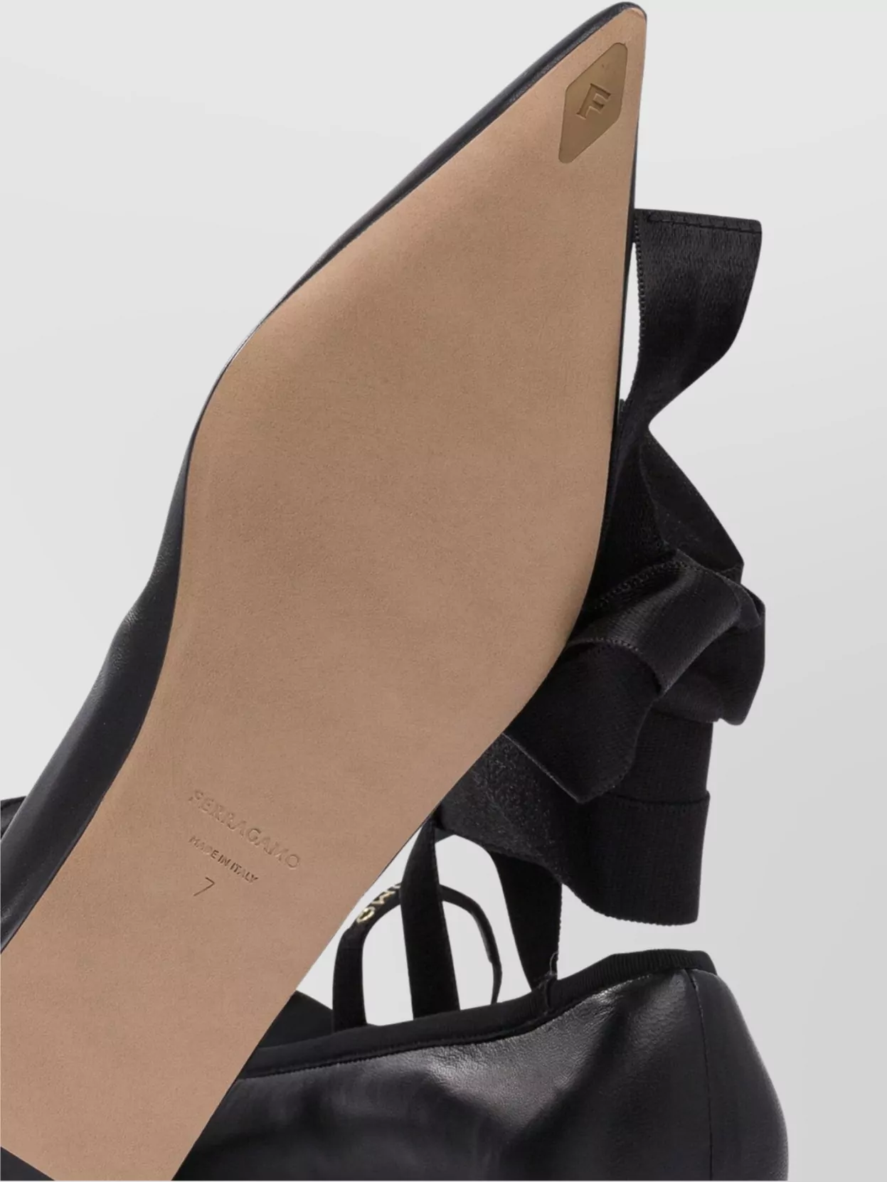 Ferragamo Carice Satin Ribbon Tapered Ballerinas In Black