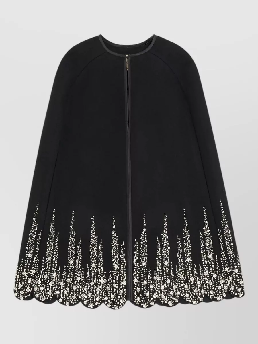 Valentino Cashmere Wool Crystal Embellished Cape