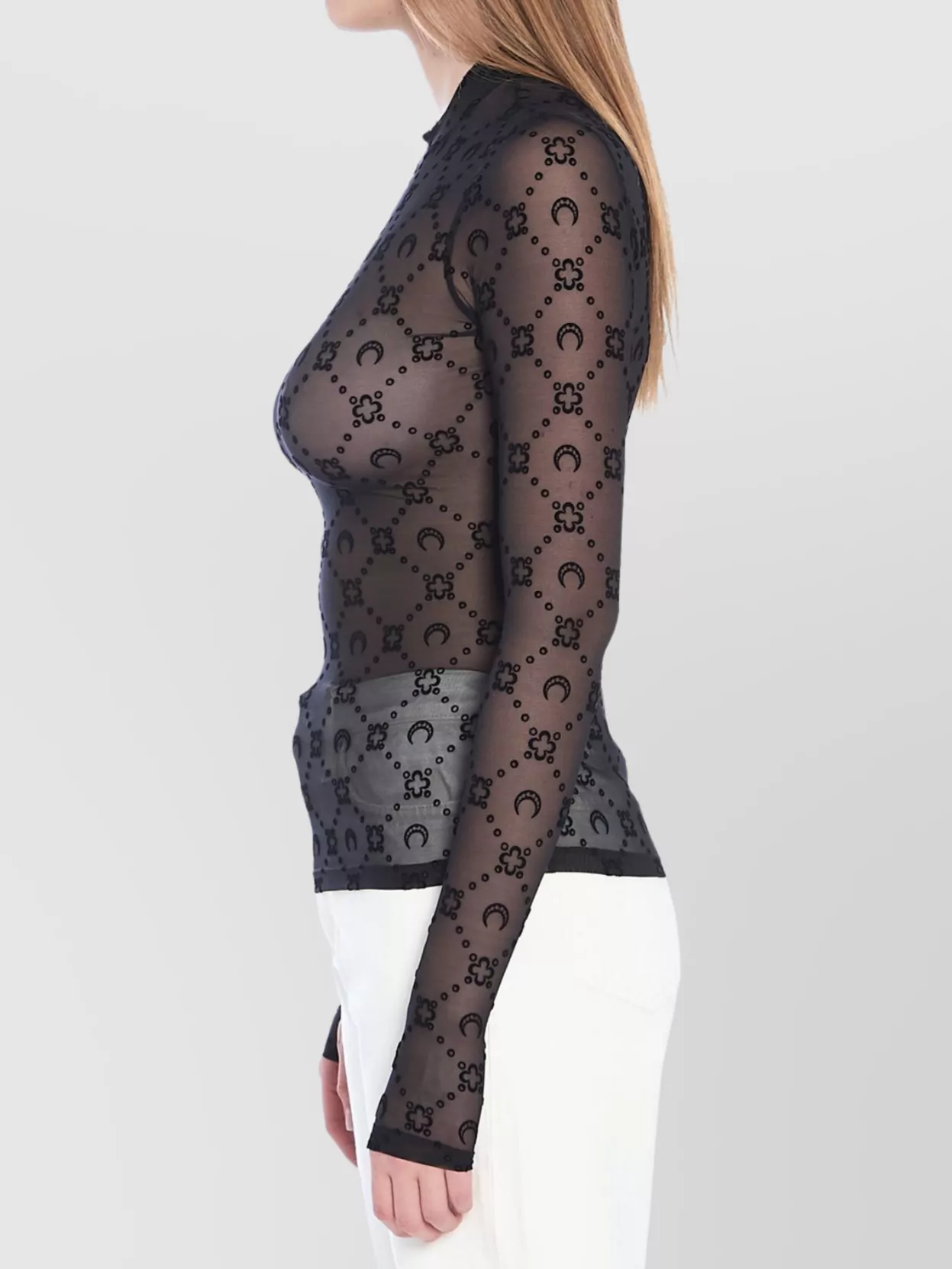 Marine Serre High-Neck Mesh Top Moonogram Pattern