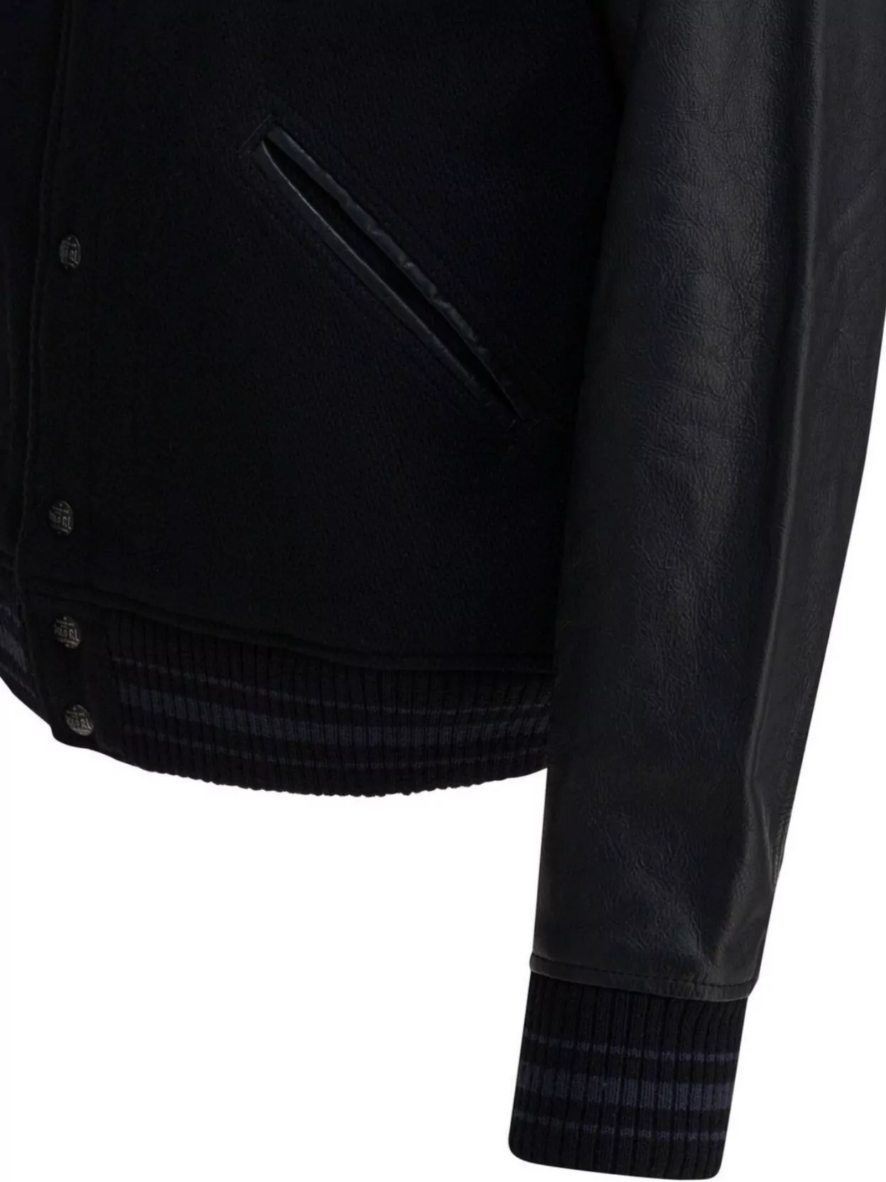 Polo Ralph Lauren Ribbed Collar Bomber Jacket With Leather Sleeves