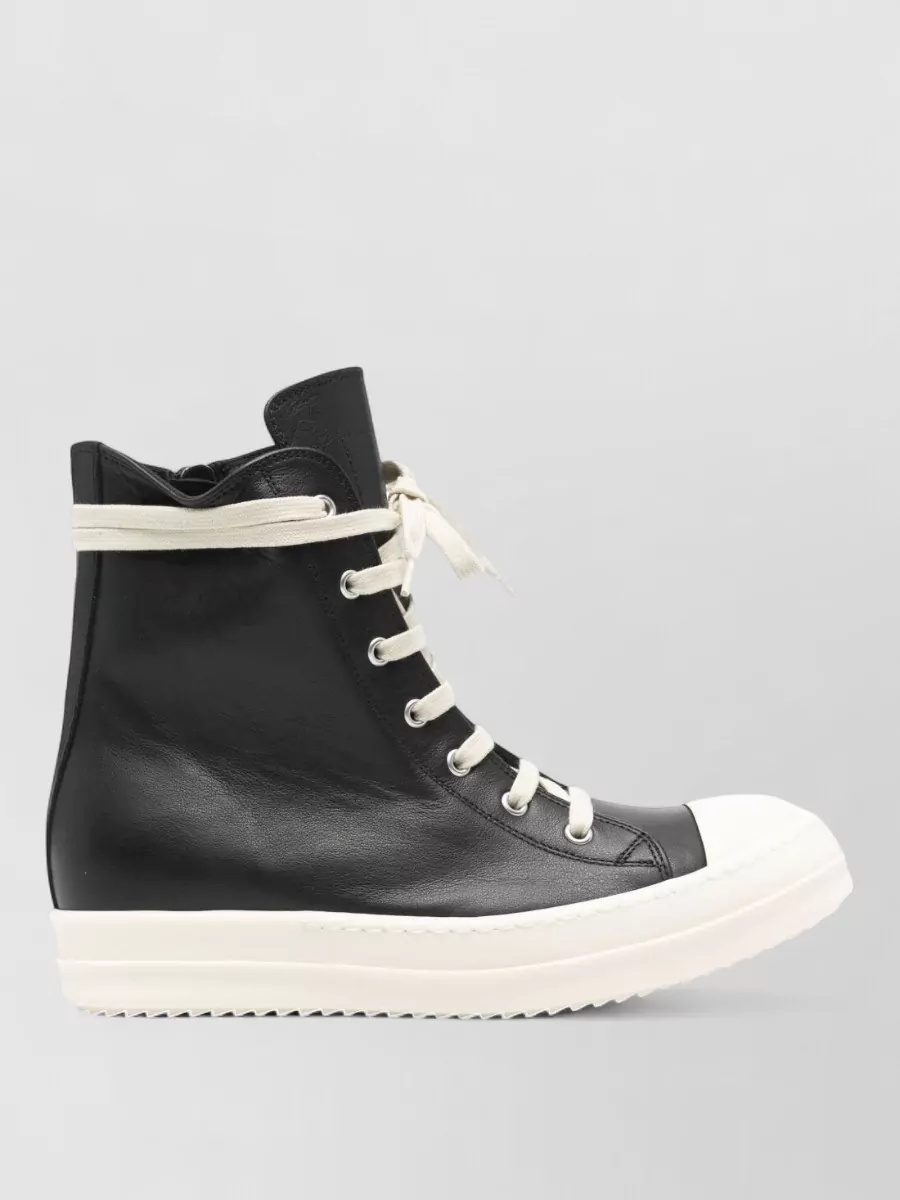 Rick Owens Leather High Top Sneakers Round Toe Sole