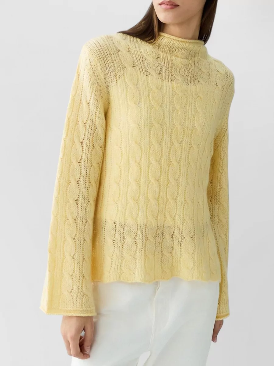 Guest In Residence Cable-Knit Cashmere Silk Turtleneck Sweater