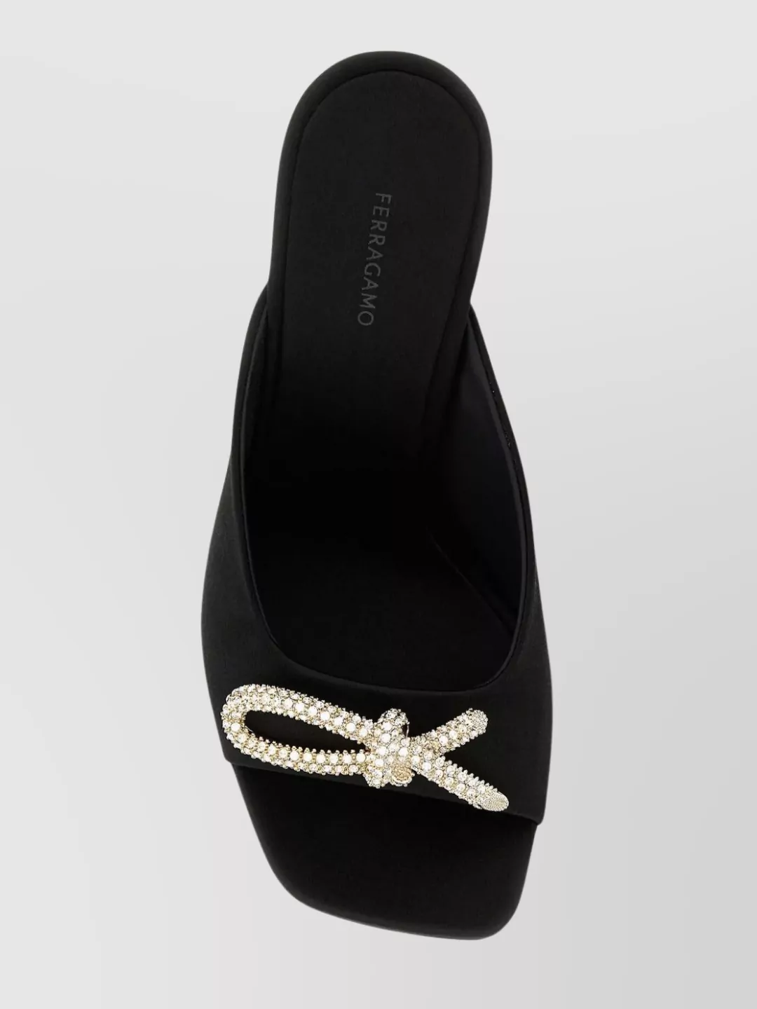 Ferragamo Satin Mules With Bow And Jewel Detail