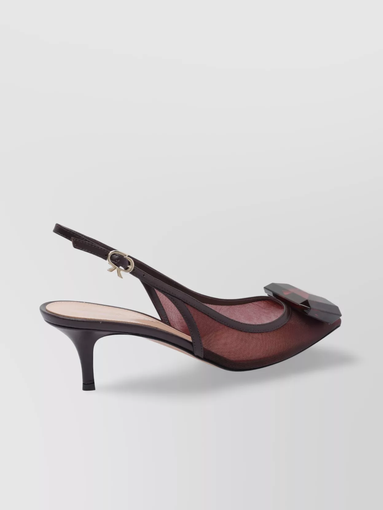 Gianvito Rossi Gem Embellished Mesh Detailing Kitten Heel Pumps