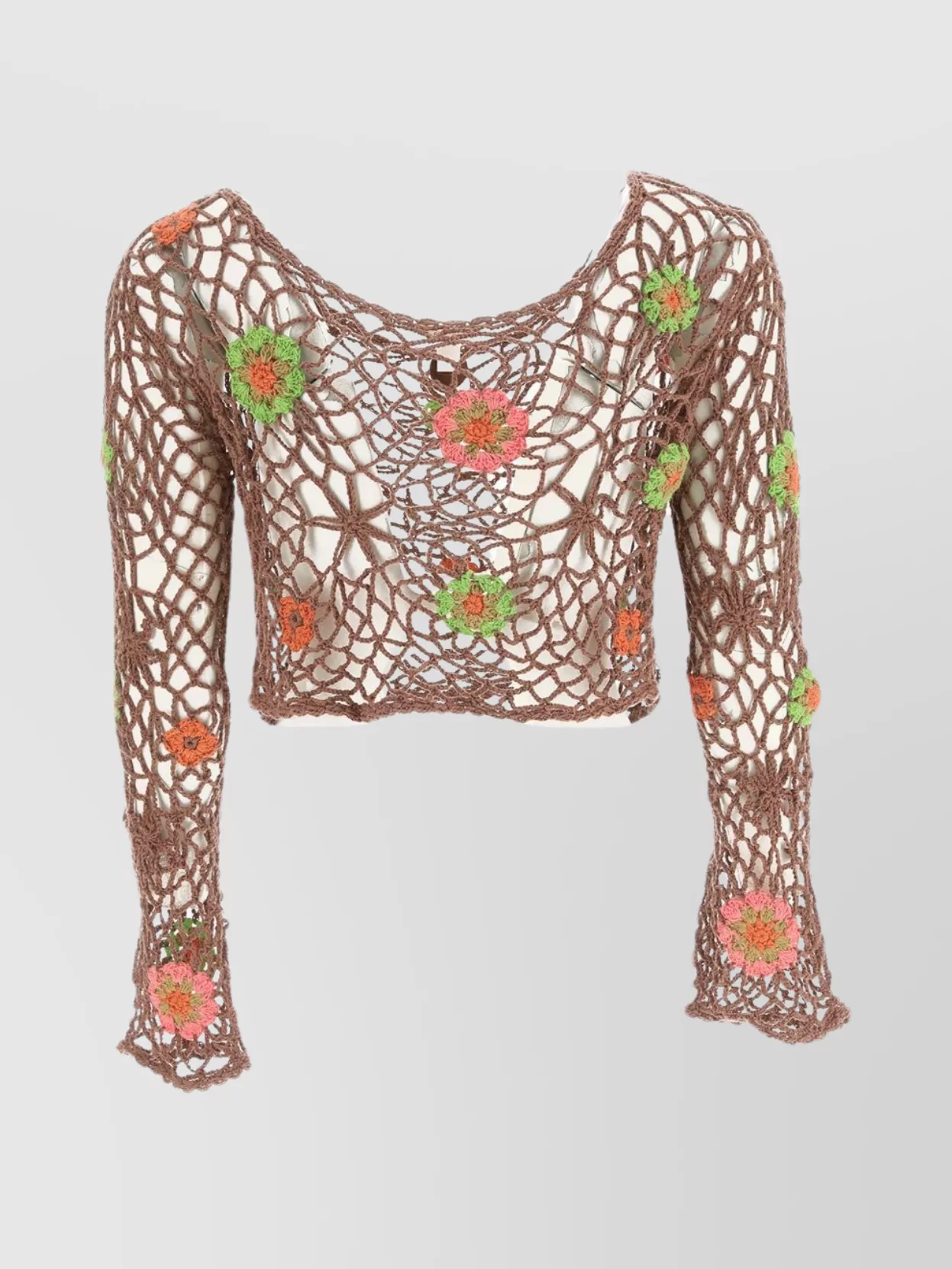 Shop Akoia Swim Crochet Knit Floral Appliqués Long Sleeve Top