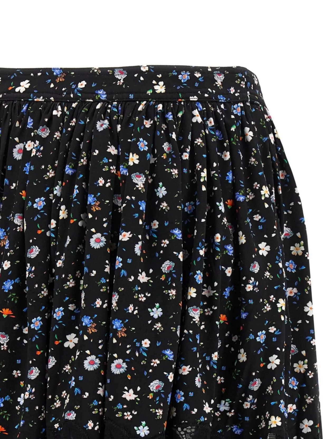 Rabanne Lace Floral Skirt Elastic Waistband In Black
